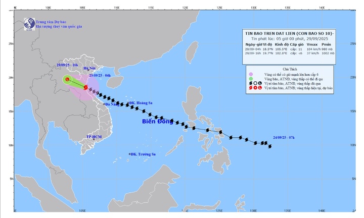 Tin bão Bualoi mới nhất: Bão trên đất liền Nghệ An-Hà Tĩnh, gió giật cấp 11