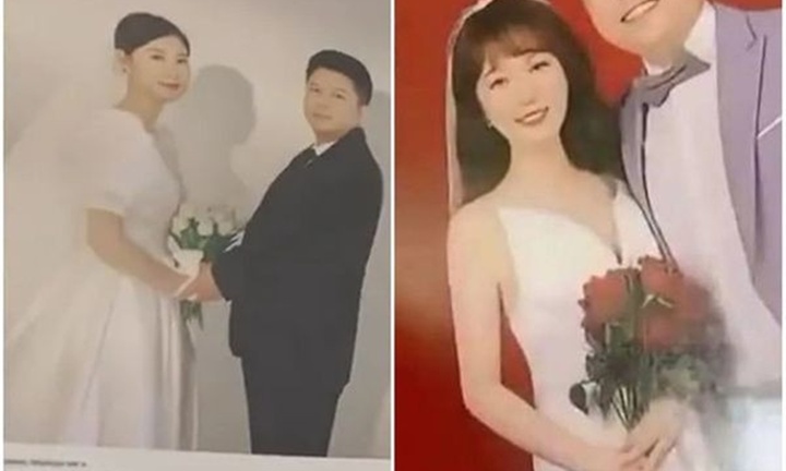 Mở album cưới cho con xem, vợ chồng 