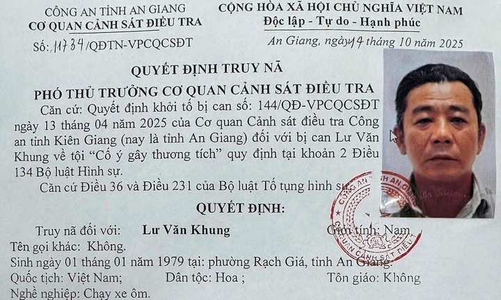 Công an tỉnh An Giang truy nã Lư Văn Khung