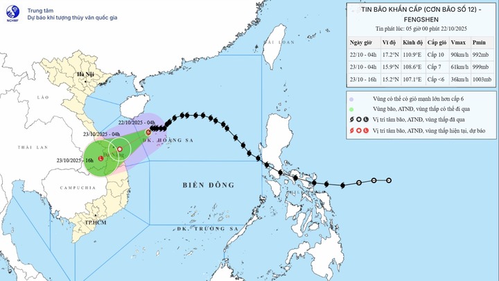 Tin bão mới nhất- cơn bão số 12: Bão Thần Gió giật cấp 12, cách Đà Nẵng 280km