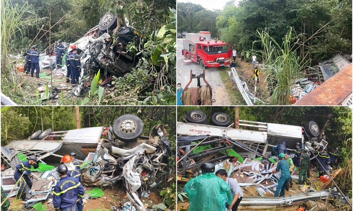 Hiện trường vụ lật xe tải trên đèo Ngọc Vin, 4 người thương vong