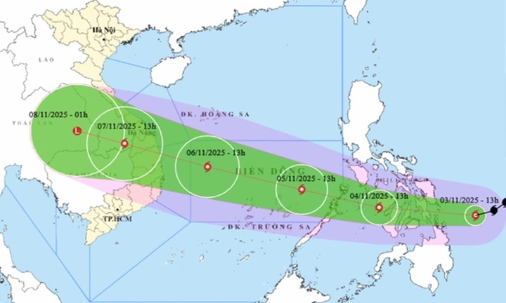 Tin bão Kalmaegi mới nhất: Sức gió gần tâm bão mạnh cấp 12-13, giật cấp 16