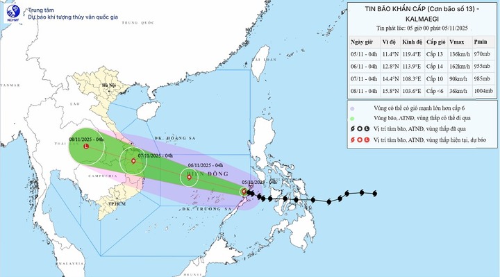 Tin bão số 13 Kalmaegi: Bão di chuyển theo hướng Tây Tây Bắc, tốc độ 20-25km/h