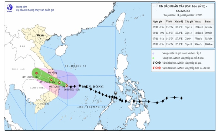 Tin bão số 13 Kalmaegi: Bão cách Quy Nhơn 150km, gió giật trên cấp 17