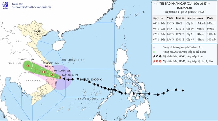 Tin bão số 13 Kalmaegi: Mạnh cấp 12-13, giật cấp 15 đổ bộ Đắk Lắk – Gia Lai