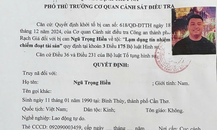 Công an truy nã Ngũ Trọng Hiền