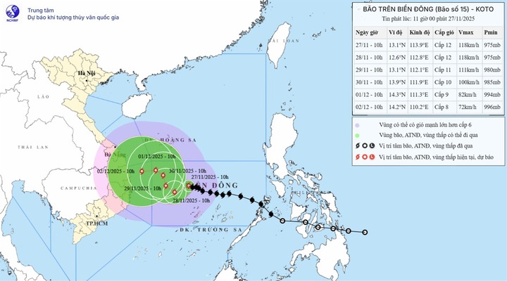 Diễn biến mới nhất cơn bão số 15, giật cấp 15 trên biển Đông