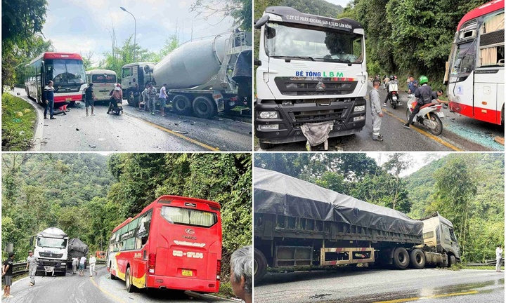 Hiện trường vụ xe đầu kéo mất thắng gây tai nạn liên hoàn trên đèo Bảo Lộc