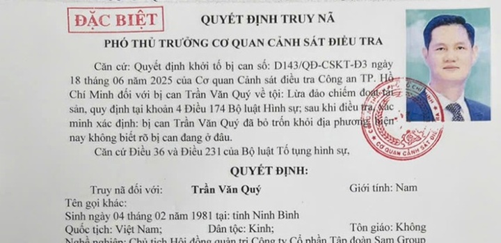 Truy nã đặc biệt Chủ tịch HĐQT Công ty Cổ phần Tập đoàn Sam Group