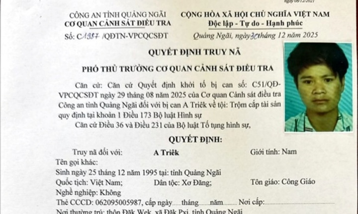 Truy nã A Triêk - đối tượng trộm cắp 3 con bò của người dân miền núi