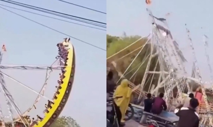 Clip: Sập đu quay khổng lồ ở hội chợ gây hỗn loạn, 14 học sinh bị thương ở Ấn Độ