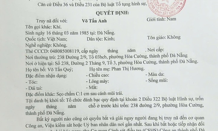 Truy nã đặc biệt đối tượng cầm đầu đường dây cá độ bóng đá liên tỉnh