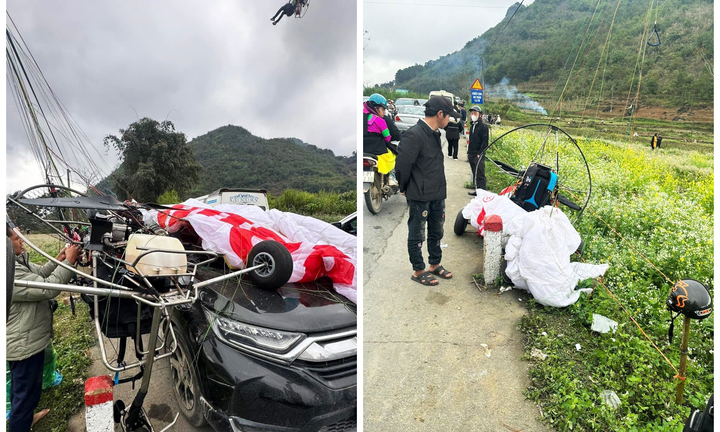 Dù lượn rơi vào chiếc ôtô khiến xe hư hỏng, giao thông trên Quốc lộ 4C ách tắc