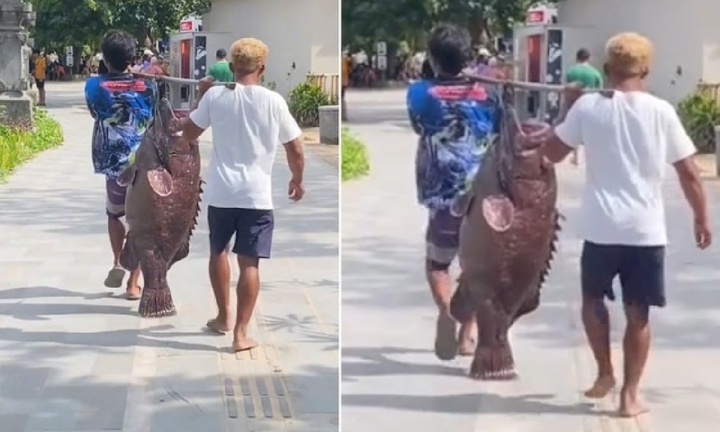 Xôn xao cảnh tượng hai người đàn ông khiêng