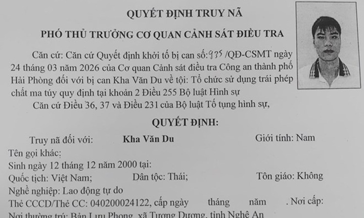 Công an Hải Phòng truy nã Kha Văn Du