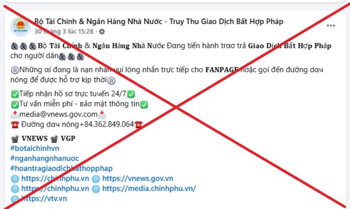 Cảnh báo Fanpage giả mạo Bộ Tài Chính hỗ trợ lấy lại tiền bị lừa