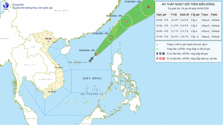 Thông tin mới về áp thấp nhiệt đới trên Biển Đông
