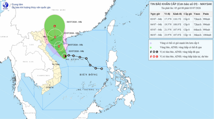 Bão số 1 MAYSAK chính thức hình thành, dự báo hướng vào ven biển Quảng Ninh - Hải Phòng