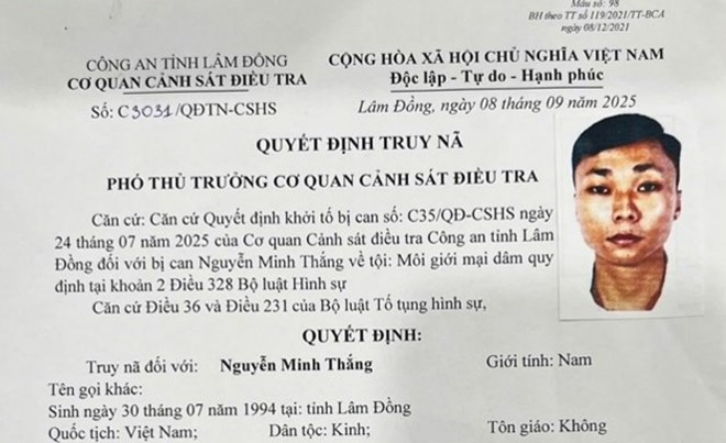 Danh tính đối tượng bị truy nã về tội môi giới mại dâm ở Lâm Đồng