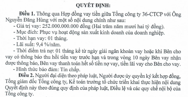 Tổng công ty 36 vay thêm 252 tỷ đồng từ ai?