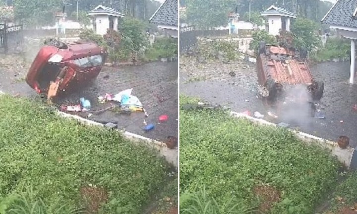 Ô tô SUV chạy tốc độ cao đâm xuyên qua hàng rào, bay thẳng vào sân nhà dân