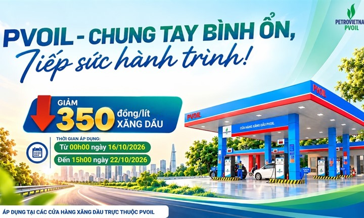 PVOIL giảm giá 350 đồng/lít xăng dầu tại 1.100 cửa hàng trên toàn quốc