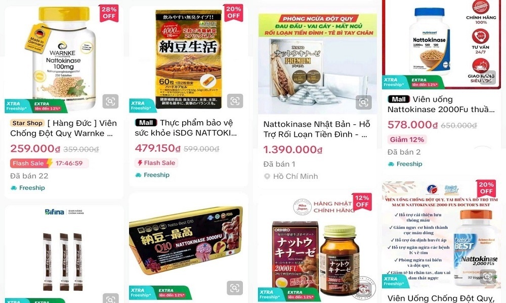 Các sản phẩm chức năng được đăng tải tràn lan trên nền tảng thương mại điện tử.