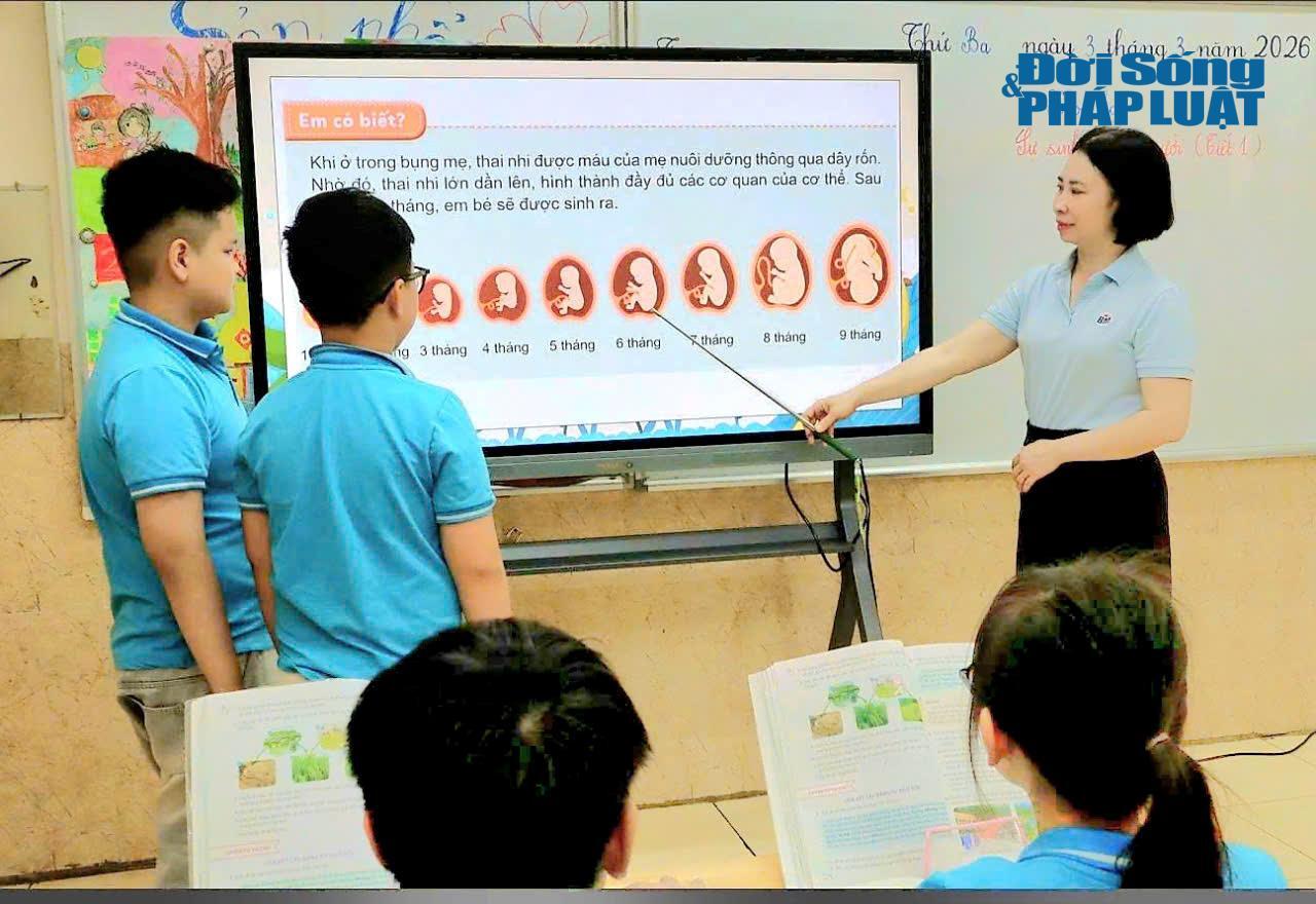 Cô giáo Nguyễn Thanh Ngân tận tình hướng dẫn học sinh trong giờ học tại lớp hòa nhập.