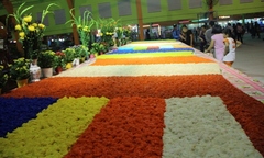 Sững sờ trước 2 lá cờ Phật giáo khổng lồ làm bằng xôi và bánh hỏi