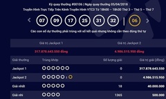 Kết quả xổ số Vietlott ngày 5/4/2018: Số phận cô đơn của Jackpot hơn 317 tỷ