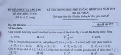 Đáp án, đề thi môn Toán mã đề 122 THPT quốc gia 2018