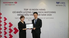 Techcombank được vinh danh Top 4 Ngân hàng giao dịch Matching  lớn nhất thị trường ngoại hối Việt Nam 2020