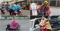 Thời tiết chuyển lạnh, nhiều người không ngần ngại  "quấn chăn " chống rét khi tham gia giao thông
