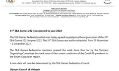 Hoãn SEA Games 31 vì ảnh hưởng của dịch COVID-19