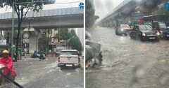 Video: Nhiều tuyến phố ở Hà Nội “biến thành sông” sau trận mưa lớn