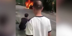 Video: Ô tô BMW bất ngờ bốc cháy dữ dội trên đường ở Hà Đông