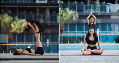 Bé Sophia tập yoga chuyên nghiệp cùng mẹ Trà Ngọc Hằng