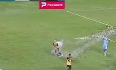 Tiền đạo Juan Godoy bị pháo sáng bắn trúng sau khi ghi bàn