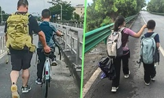 Cha dẫn hai con đi bộ 800 km, đeo balo nặng 5kg để rèn luyện ý chí