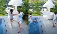 Clip Mạnh Trường thẳng tay đẩy vợ ngã xuống bể bơi  gây xôn xao