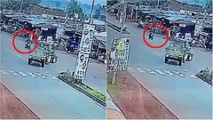 Clip: Xe máy va chạm mạnh với xe công nông, người ngồi sau văng xa 6 mét