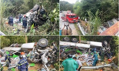 Hiện trường vụ lật xe tải trên đèo Ngọc Vin, 4 người thương vong