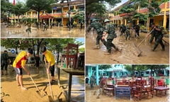Đà Nẵng: Giáo viên, Bộ đội và sinh viên tất bật dọn trường lớp sau lũ