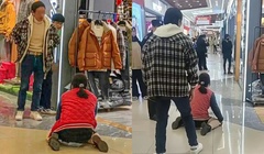 Vợ quỳ gối van xin chồng mua áo khoác hơn 1 triệu đồng ngay giữa trung tâm thương mại