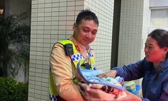  Sản phụ bất ngờ sinh con trên xe tuần tra của Cảnh sát giao thông ở Quảng Trị đang đưa đi cấp cứu