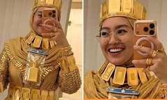 Cô dâu gây bão mạng với trang phục "dát vàng " từ đầu đến chân