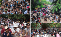Dòng người ùn ùn đổ về Đền Hùng dâng hương trước ngày chính lễ
