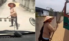 Công an làm việc với người phụ nữ phơi lúa giữa đường, đòi tấn công tài xế