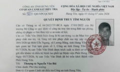 Công an tỉnh Hưng Yên truy tìm bị can trốn khỏi bệnh viện khi đang điều trị