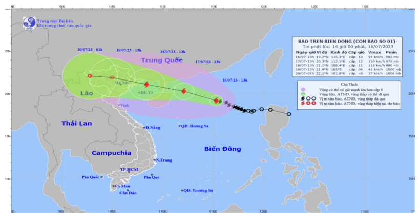 tin tuc moi nhat ve bao so 1 di chuyen theo huong tay tay bac co the manh them Dự báo hướng di chuyển của bão số 1 (bão Talim). Ảnh: Trung tâm Dự báo Khí tượng Thủy văn Quốc gia